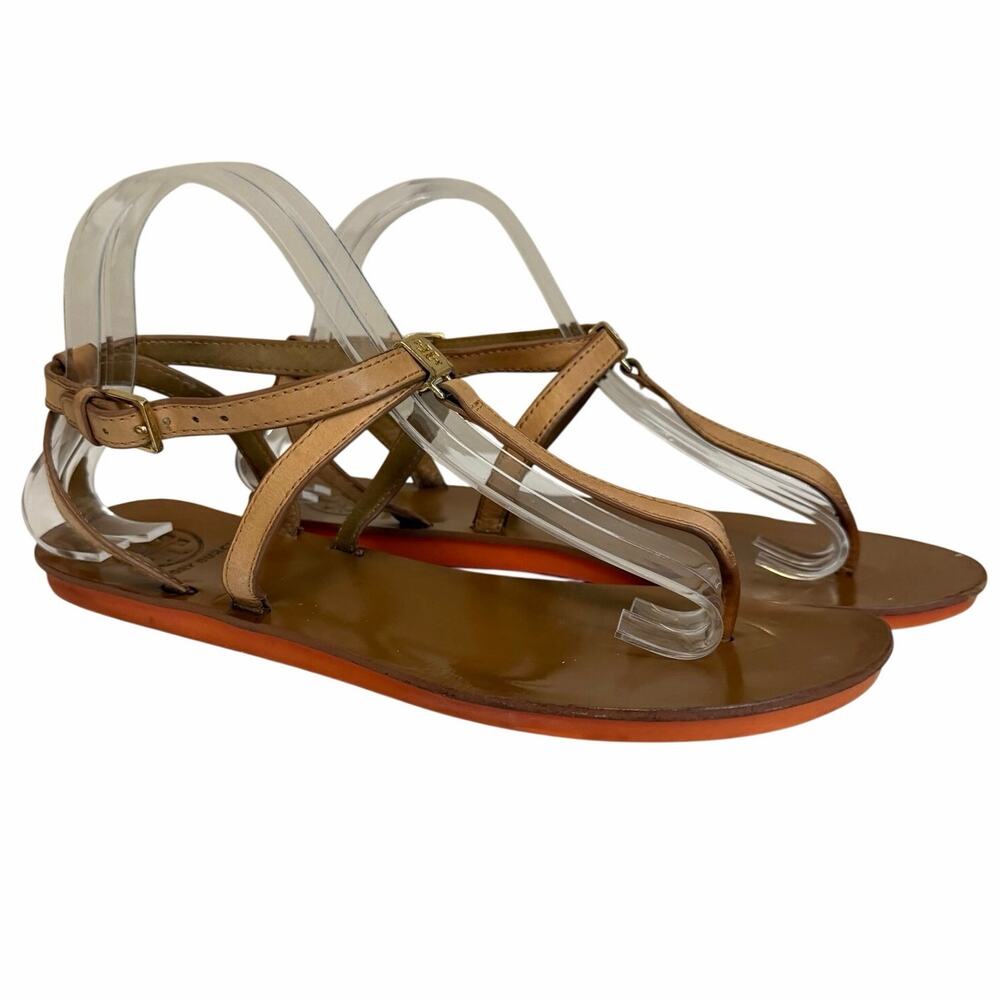 Tory Burch Flat Sandals Womens 8 Brown Leather Thong Boho Casual Summer Beach